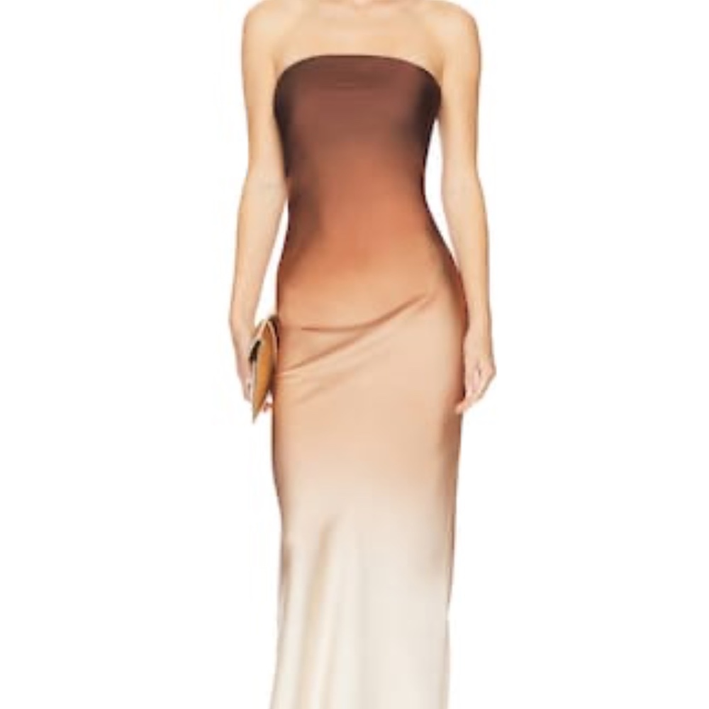 ROCOCO SAND Strapless Maxi Dress in Beige Brown Ombre